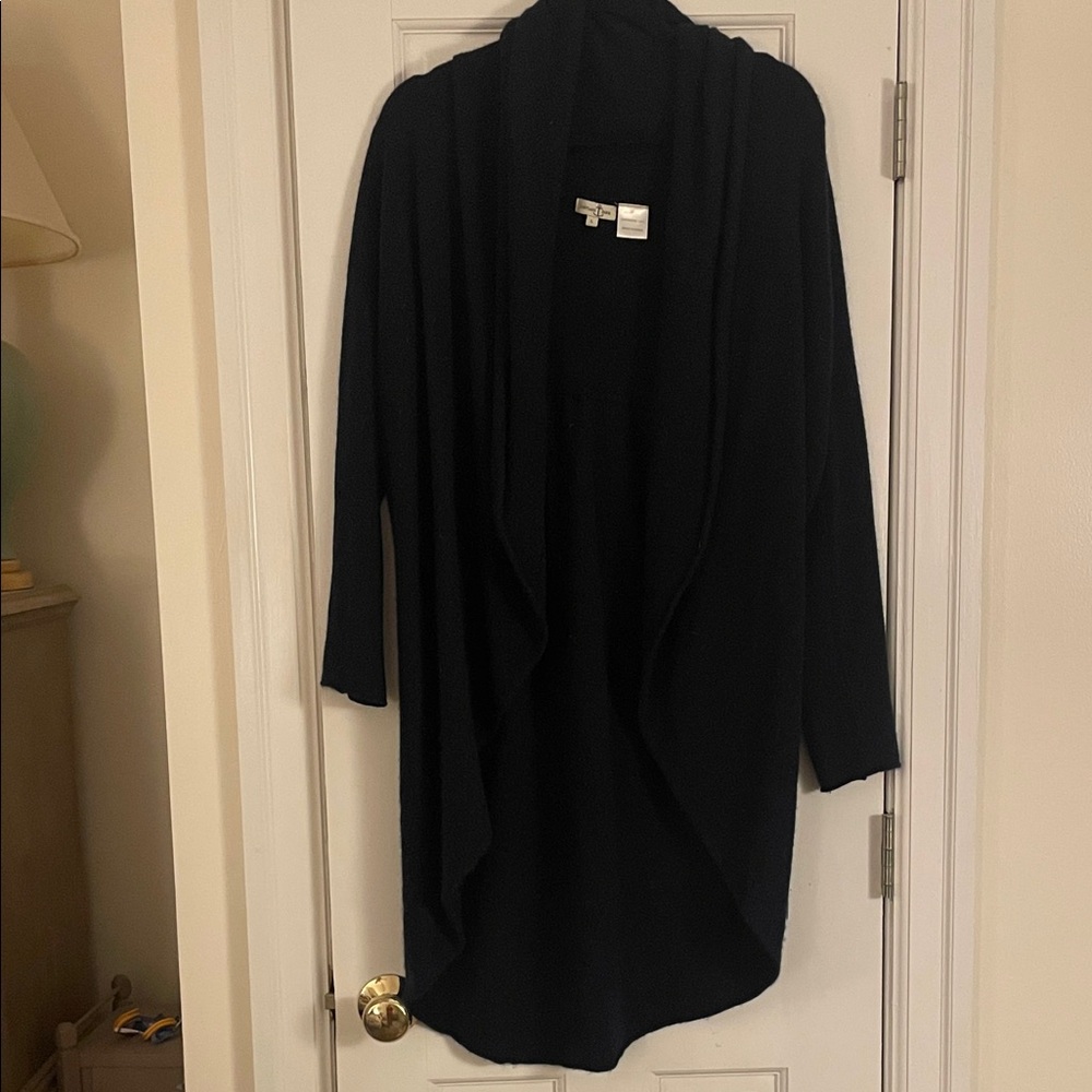 Elegant Navy Drape 100% Cashmere Long Waterfall Cardigan